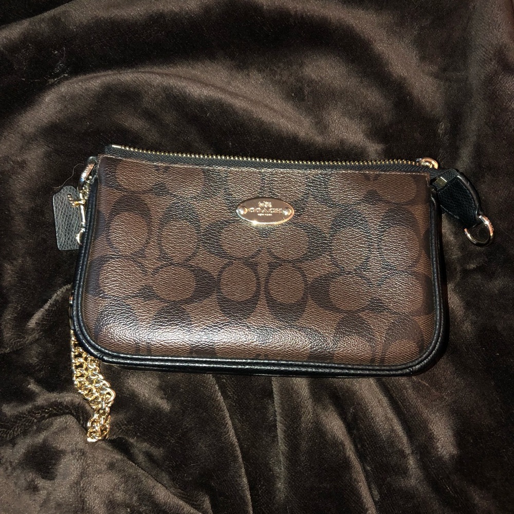 Medium black and brown coach wristlet